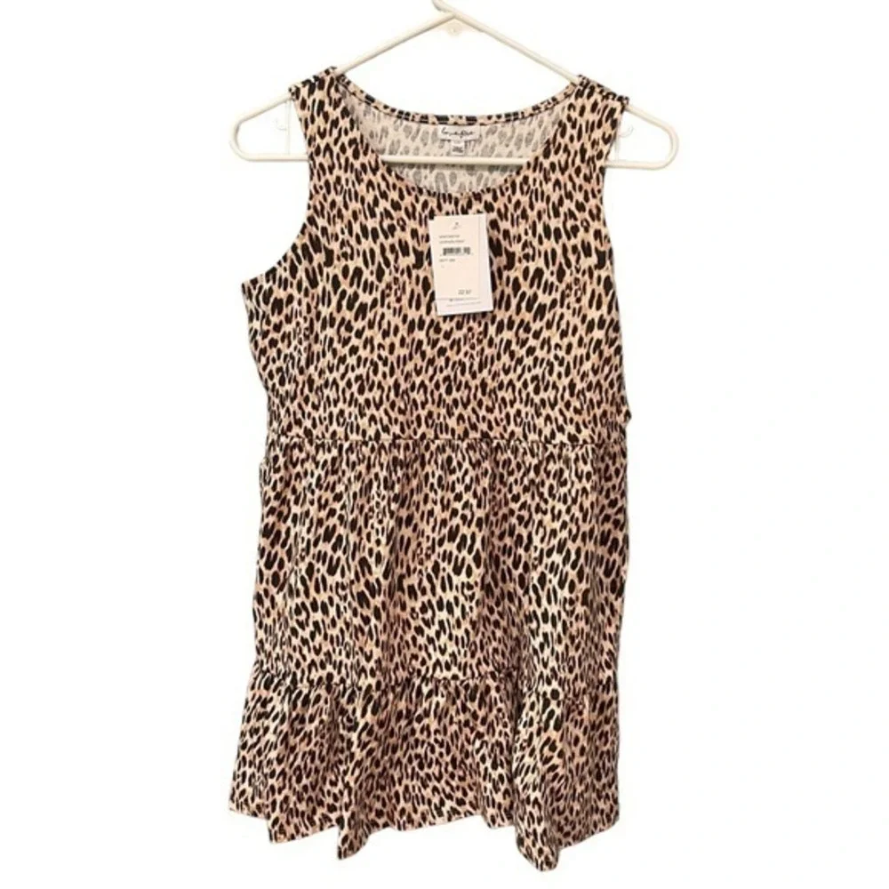 Love Fire Girls Leopard Print Tiered Knit Tank Dress. NWT. Large